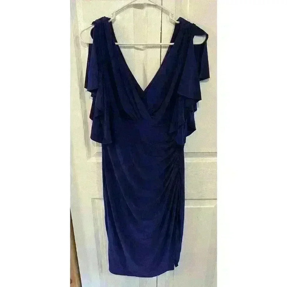 Vintage Y2K Lauren Ralph Lauren Cocktail Midi Dress Sz 12 Purple - Picture 1 of 5